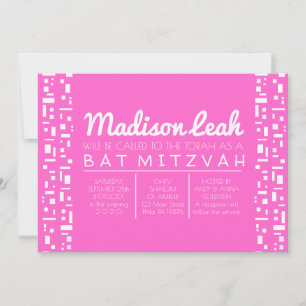Convites Concurso de Bat Mitzvah PINK Stars & Squares