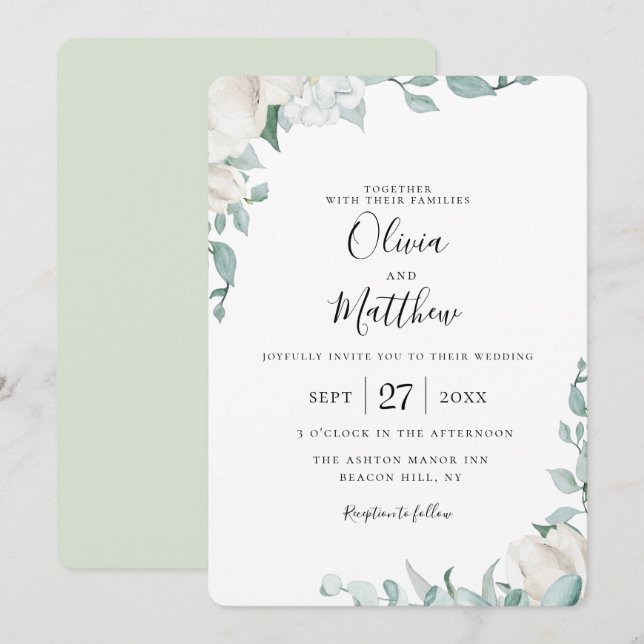 Convites Concurso de Casamento Botânico Dusty Sage (Frente/Verso)