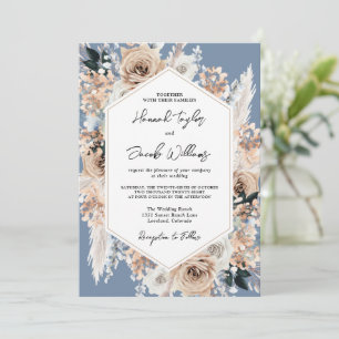 Convites Concurso de Casamento de Boho Floral Dusty Blue