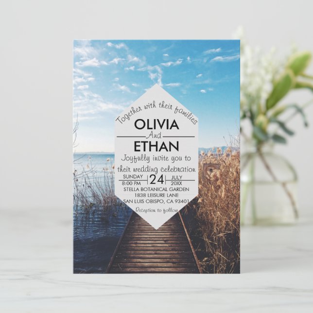 Convites Concurso de Casamento de Celebração de praia de es (Em pé/Frente)