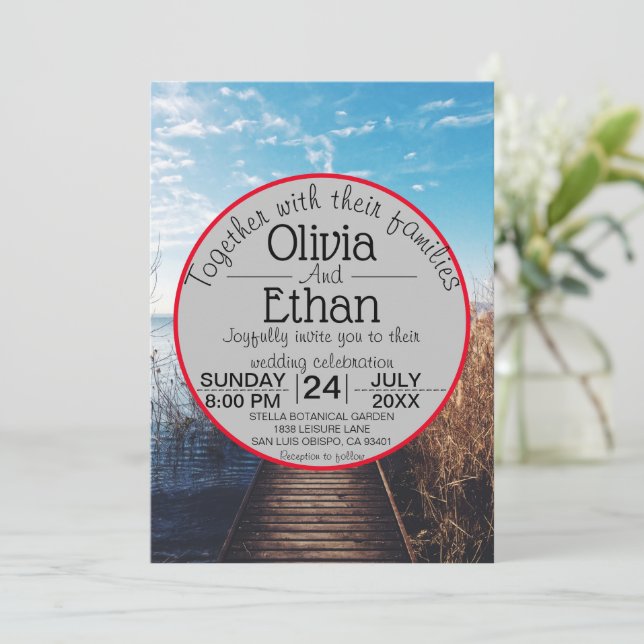 Convites Concurso de Casamento de Celebração de praia de es (Em pé/Frente)