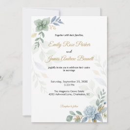 Convites Concurso de Casamento de Cor de Água Floral Azul D