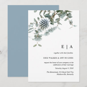 Convites Concurso de casamento de cor floral azul Dusty