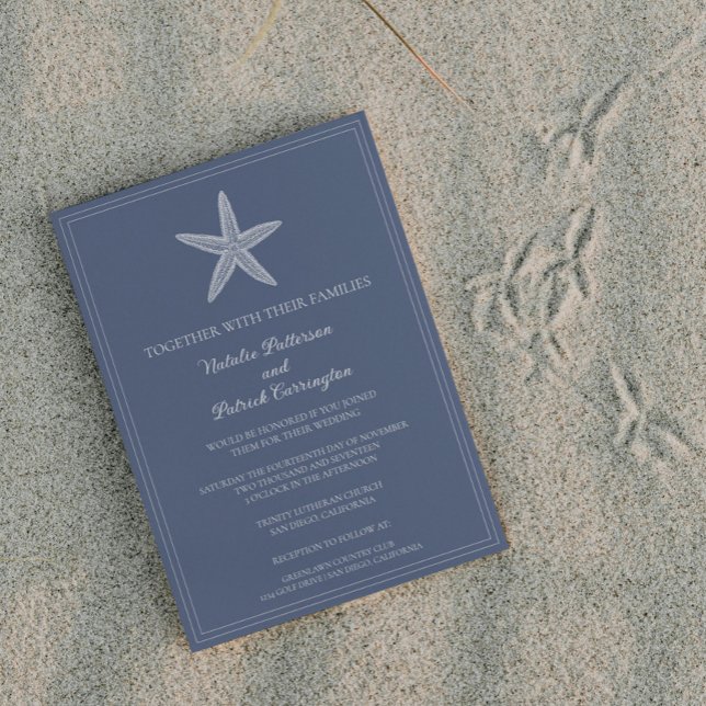 Convites Concurso de Casamento de Estaleiro Azul Dusty (Dusty Blue Starfish Wedding Invitation)