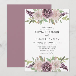 Convites Concurso de Casamento de Mola Floral Dusty Purple
