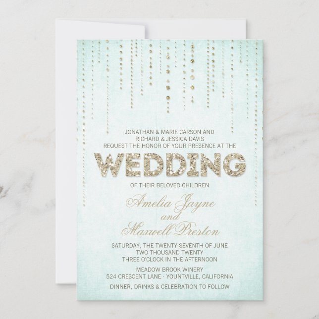 Convites Concurso de Casamento de Olhos Dourados e de Aqua (Frente)
