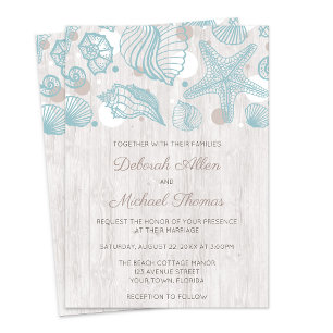 Convites Concurso de Casamento de Seashell Whitewash Wood B