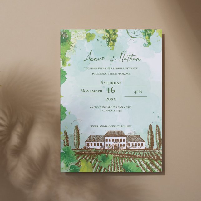 Convites Concurso de Casamento de Vinha para Sonho de Vinha (Wine Country Dream Vineyard Wedding Invitation)