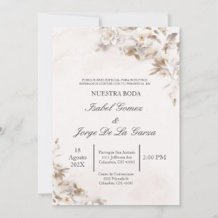 Convites Concurso de Casamento Floral Beige em Espanhol