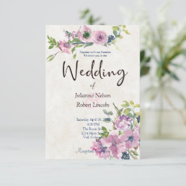 Convites Concurso de casamento floral com cor d'água púrpur