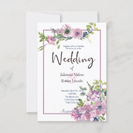 Convites Concurso de casamento floral com cor d'água púrpur