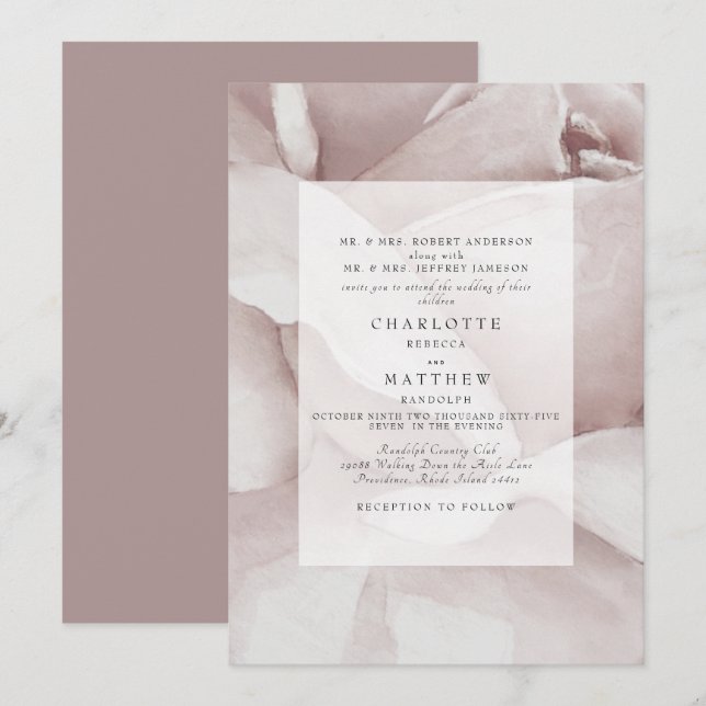 Convites Concurso de Casamento Floral de Dusty Rosa Waterco (Frente/Verso)