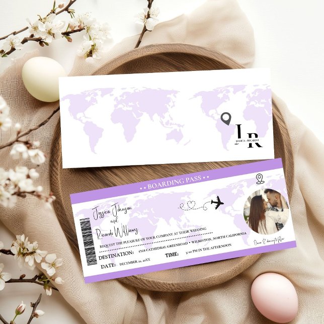 Convites Concurso de casamento Lavendar Bilhete de embarque (Criador carregado)