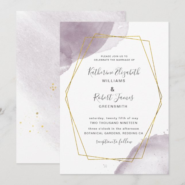 Convites Concurso de Casamento Mauve Elegante Dourado Dusty (Frente/Verso)