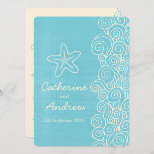 Convites Concurso de casamento para a praia de creme azul-e