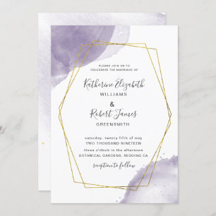 Convites Concurso de Casamento Roxo Elegante Dourado Dusty