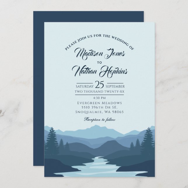 Convites Concurso de Casamento Rustic Misty Mountain (Frente/Verso)