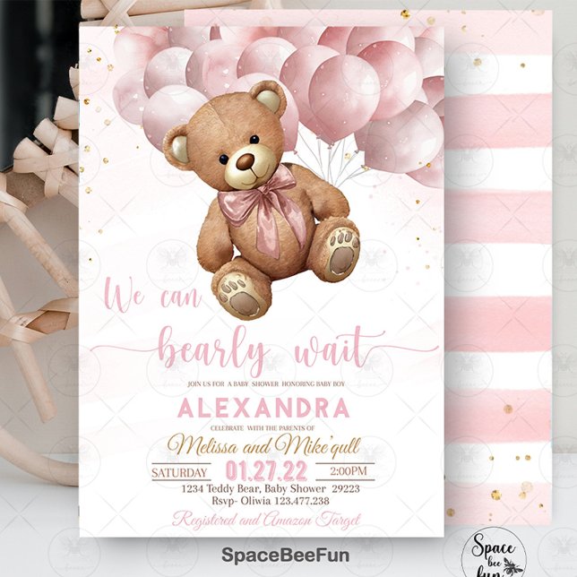 Convites Concurso De Chá de fraldas Do Urso De Teddy Que Po (Teddy Bear,invitation,Baby Shower invites,Baby Shower bear,teddy bear Invitation,Hot air balloon,bab)