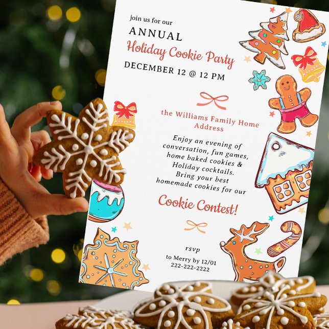 Convites Concurso de Confeitaria de Troca de Biscoitos de G (Christmas Gingerbread Cookie Swap Baking Contest Cookie Exchange Invitation)