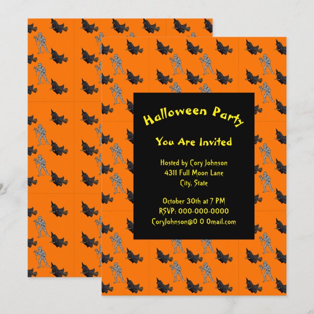 Convites Concurso de Halloween para bruxas e múmias (Frente/Verso)