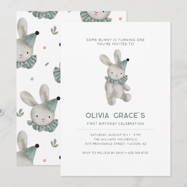 Convites Concurso de Primeiro Aniversário do Tema Bunny (Frente/Verso)
