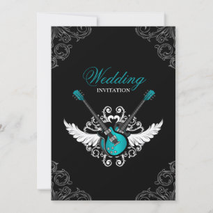 Convites Concurso de Teal Black para Rock and Roll Wedding