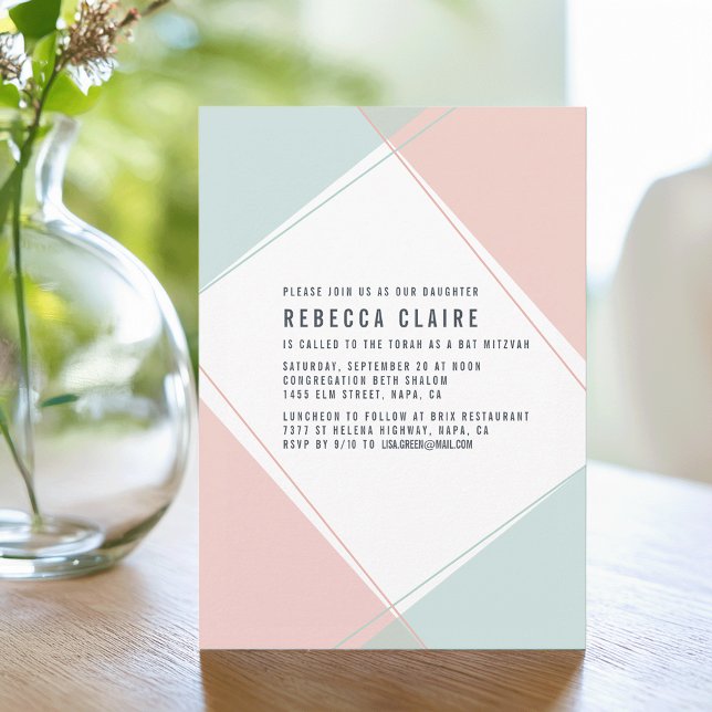 Convites Concurso Moderno Gem Coral e Mint Bat Mitzvah (Criador carregado)