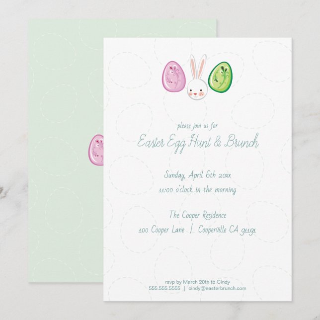 Convites Concurso para Caça e Brunch de Páscoa Bonita (Frente/Verso)