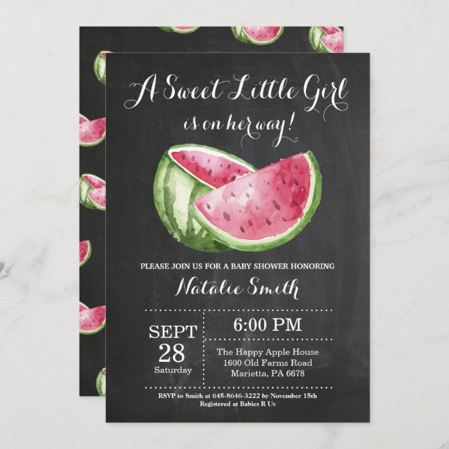 Convites Concurso para Chás de fraldas de melancia (Frente/Verso)