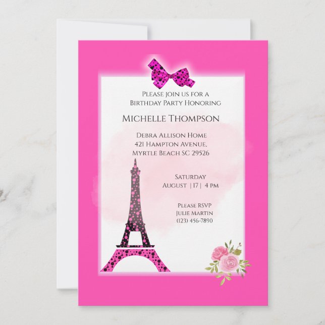 Convites Concursos de aniversário da Torre Eiffel Paris (Frente)