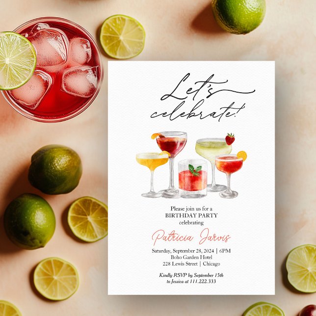Convites Concursos de Aniversário para Cocktail de Aquarela (Criador carregado)