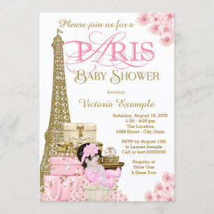 Convites Concursos para bebês em Paris, rosa e Dourado