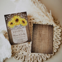 Convites Concursos Rustic Jar Sunflower Wood Casamento