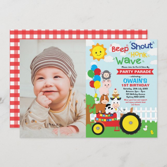 Convites Conduzir Através De Animais Da Festa De Fazenda De (Frente/Verso)