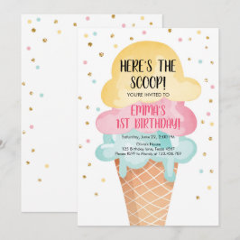 Convites Cone Confetti Birthday Cone, Sorvete Rosa, Confett
