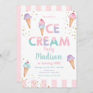 Convites Cone Confetti Birthday Cone, Sorvete Rosa, Confett