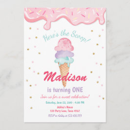 Convites Cone Confetti Birthday Cone, Sorvete Rosa, Confett