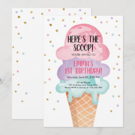 Convites Cone Confetti Birthday Cone, Sorvete Rosa, Confett