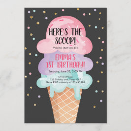 Convites Cone Confetti Birthday Cone, Sorvete Rosa, Confett