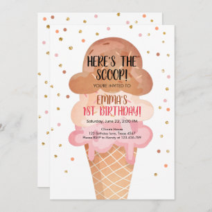 Convites Cone Confetti Birthday - Sorvete Rosa Boho Cone Co