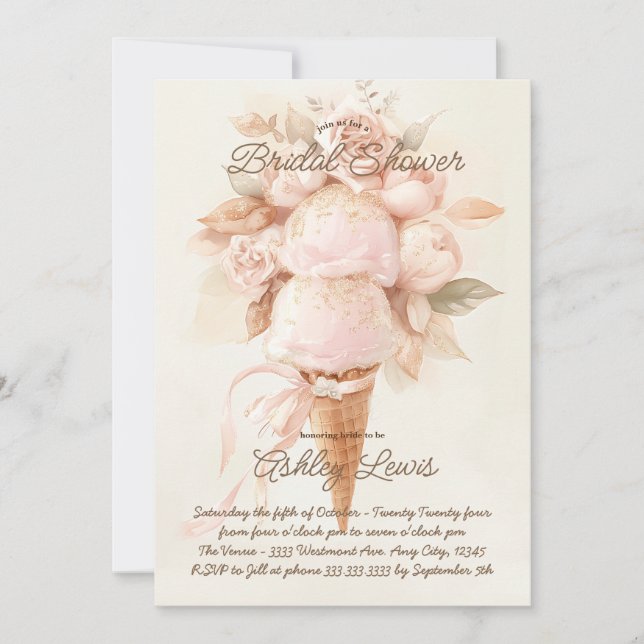 Convites Cone de sorvete boho chá de noiva chique dourado (Frente)