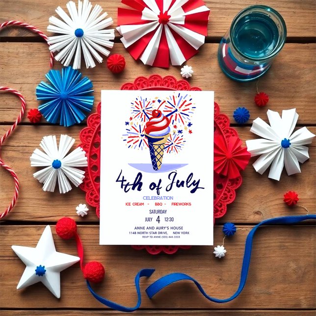 Convites Cone de Sorvete com Fogos de Artifício Festa de Ch (Happy invitation for you 4th July BBQ Party!)