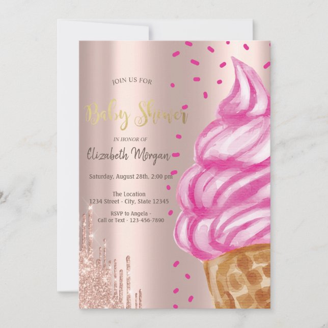 Convites Cone de Sorvete Doces Confetes Baby Shower (Frente)