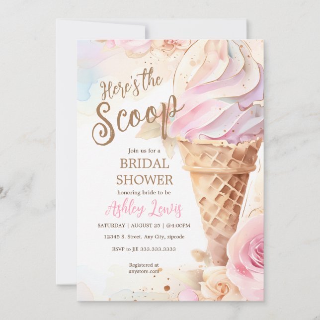 Convites cone de sorvete floral com aquarelas do sorvete (Frente)