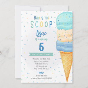 Convites Cone de Sorvete para Meninos - Blue Green Scoop
