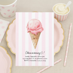 Convites Cone de Sorvete Rosa Aniversário Verão Editável