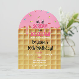 Convites Cone de Waffle de Sorvete de Morango Aniversário