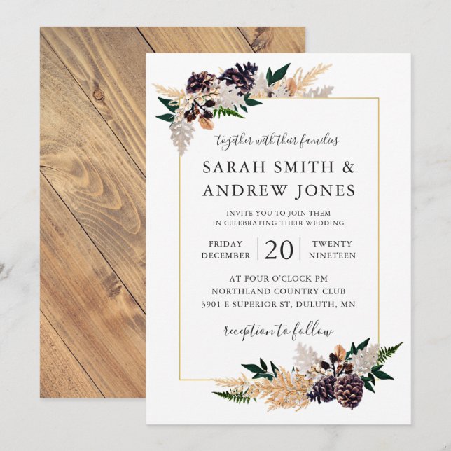 Convites Cone, samambaia e hortaliças rústicos do pinho da (Frente/Verso)