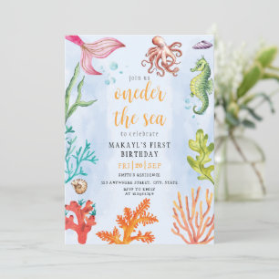Convites Coneder o tema da sereia do mar primeiro aniversár