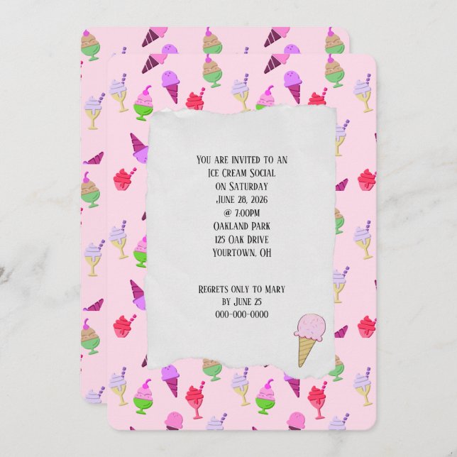 Convites Cones do Partido Social sorvete (Frente/Verso)